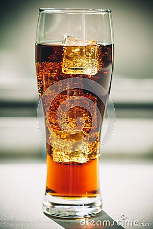 Beautiful cold fizzy cola soda with cubes ice Stock Photo