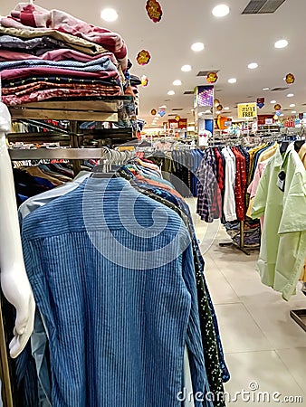 Beautiful collection of shirts in a big bazar india Editorial Stock Photo