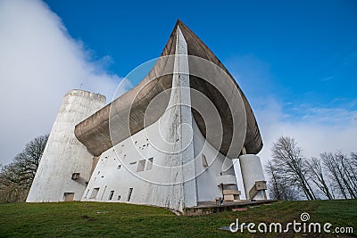 Beautiful Colline Notre-Dame du Haut, Our Lady of the Heights in Ronchamp Stock Photo