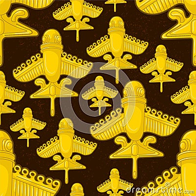 Beautiful colombian ancient indigenous flying animal golden representation seamless pattern Stock Photo