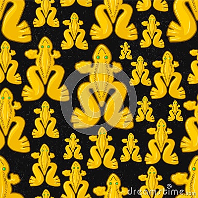 Beautiful colombian ancient indigenous golden frog representation seamless pattern Stock Photo