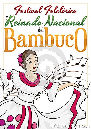 Beautiful Colombian Queen for Folkloric Festival and Bambuco Pageant, Vector Illustration Vector Illustration