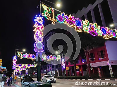 Beautiful color light decoration on street for welcome . Editorial Stock Photo