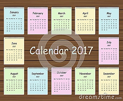 Beautiful colored calendar for each month. Vector Illustration