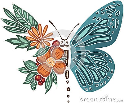 Beautiful colored ethnic love butterflies are hand drawn Vector Illustration