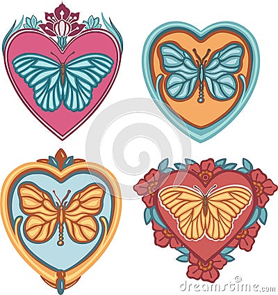 Beautiful colored ethnic love butterflies are hand drawn Vector Illustration