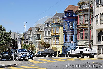 Beautiful colored row houses, San Francisco. Editorial Stock Photo