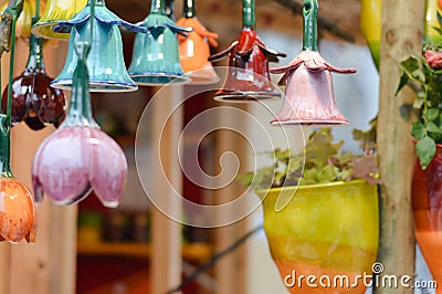 Beautiful colorful ceramic bells row Stock Photo