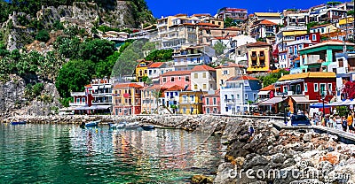 Beautiful colorful coastal town Parga in Greece ,Epirus Editorial Stock Photo