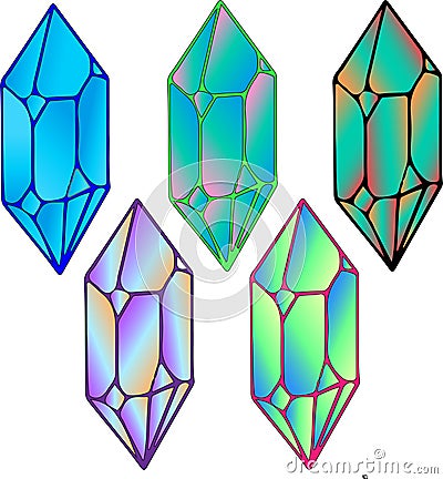 Beautiful colorful crystals with amazing gradient and edges Vector Illustration