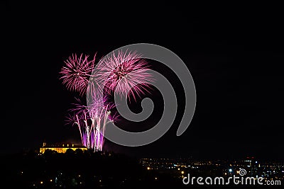 Beautiful colorful firework in city Brno on Spilberk Stock Photo