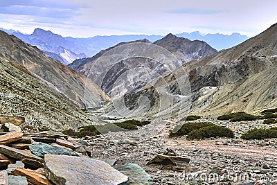 Beautiful colorful landscape taken from a Gandala pass in Himalaya mountains in Ladakh, India Stock Photo