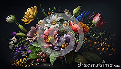 Beautiful colorful mixed flower bouquet. Generative AI Stock Photo