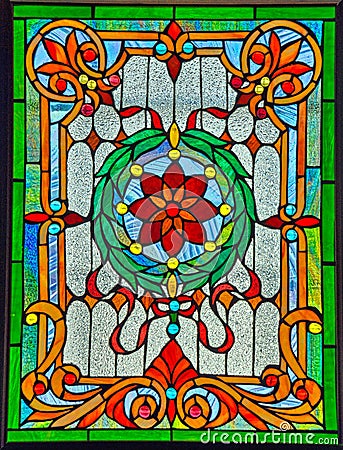 Beautiful and colorful retro stained glass window pane Stock Photo