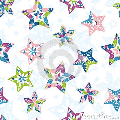 Beautiful colorful Snowflakes seamless pattern - hand drawn, great for Christmas or New Years themed fabrics, banners, wrapping Vector Illustration