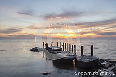 Beautiful colorful sunset over sea beach Stock Photo