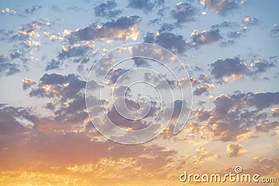 Beautiful colorful sunset sky with orange clouds. Nature sky background. Dramatic sunset. Stock Photo