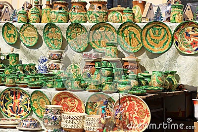 Beautiful colorful traditionally crafted decoration items in the handicraft market Editorial Stock Photo