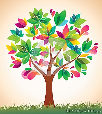 Beautiful colorful tree. Vector Illustration