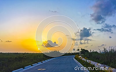 Beautiful colorful tropical sunrise in paradise Playa del Carmen Mexico Stock Photo