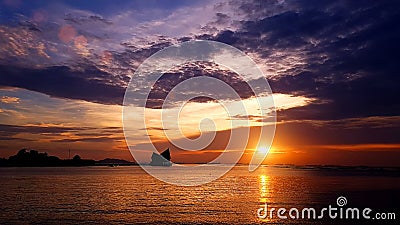 Beautiful colorful twilight radiant sea beach sunset Stock Photo