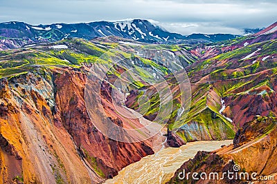 Beautiful colorful volcanic mountains Landmannalaugar in Iceland Stock Photo