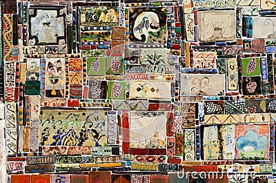 Beautiful colourful handmade ceramic tile with various ornament, Tbilisi, Georgia Stock Photo