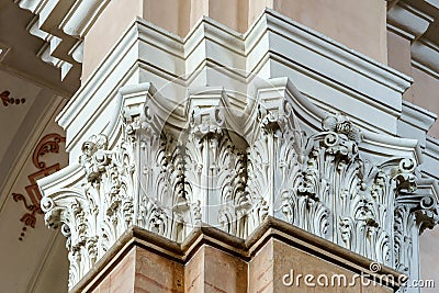 Beautiful column ornament in church interior Stock Photo