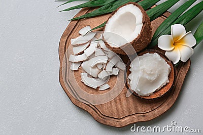 Beautiful composition with coconut oil and nuts Stock Photo