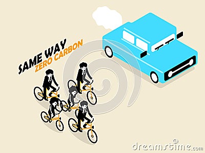 Beautiful concept design of zero carbon emission from cycling in isometric style Stock Photo