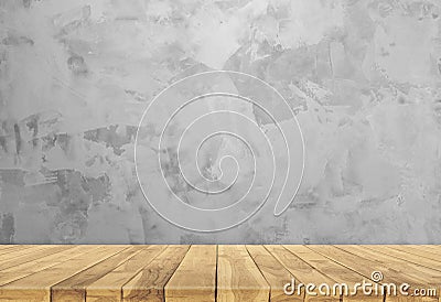 Concrete wall and wooden base Stock Photo