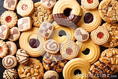 Beautiful cookies assorted close-up. background horizontal top v Stock Photo
