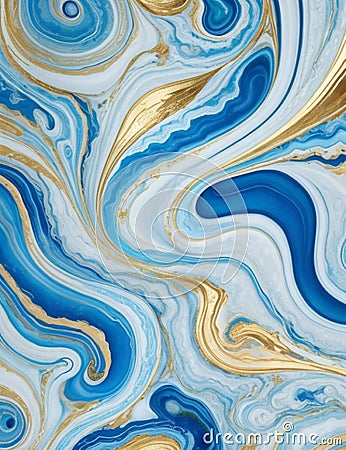 beautiful cool powdery blue paint with the addition of gold powder. seamless marble pattern Cartoon Illustration