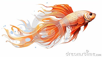 Beautiful Copper Orange Fish With Long Tail In Yuumei Style Cartoon Illustration