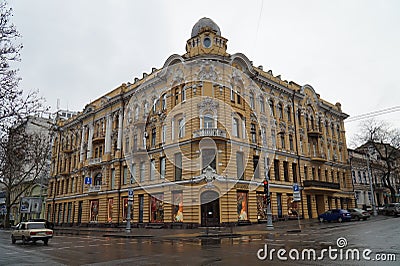 A beautiful corner house in the historical center of Odessa. Editorial Stock Photo