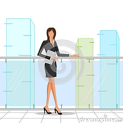 Beautiful corporate woman with file Cartoon Illustration