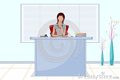 Beautiful corporate woman sitting in office reception Cartoon Illustration