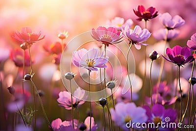 Beautiful cosmos flowers blooming in garden Stock Photo