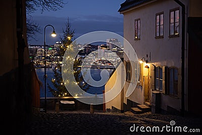 Beautiful cosy Christmas time evening in Stockholm Stock Photo