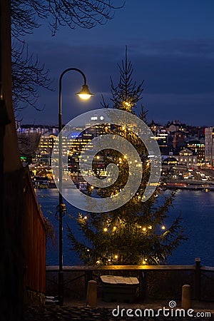 Beautiful cosy Christmas time evening in Stockholm Stock Photo