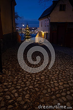 Beautiful cosy Christmas time evening in Stockholm Stock Photo