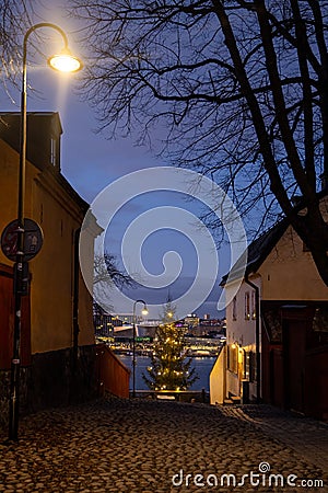 Beautiful cosy Christmas time evening in Stockholm Stock Photo