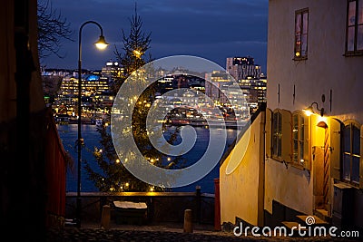 Beautiful cosy Christmas time evening in Stockholm Stock Photo