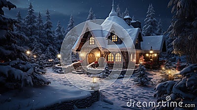 beautiful cottage in mountains generated by AI tool Stock Photo