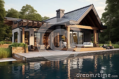 a beautiful country house with swimming pool Stock Photo