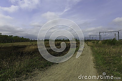 Beautiful country road in the summer. Asphalt or dirt road in the suburbs Stock Photo