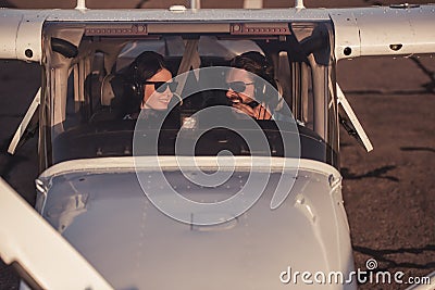 Couple in aircraft Stock Photo