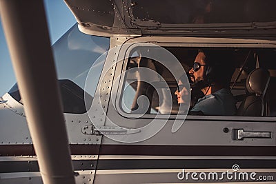 Couple in aircraft Stock Photo