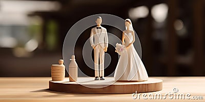 A beautiful couple little sculpture on wooden table generative AI Stock Photo