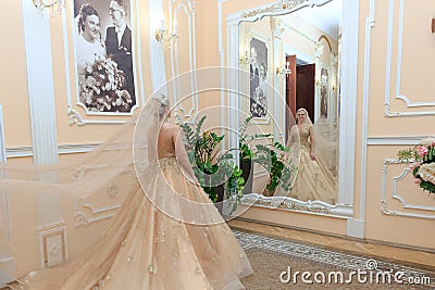 Beautiful couple in love. Wedding ceremony. REGISTRY OFFICE. Newlyweds in a beautiful room Editorial Stock Photo
